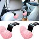 2PCS Car Headrest Hook, Cute Wool Heart Vehicle Seat Hangers for Umbrellas Grocery Bags, Automotive Interior Backseat Storage Organizer Hook, Universal for SUV, Sedan, Truck (Pink)
