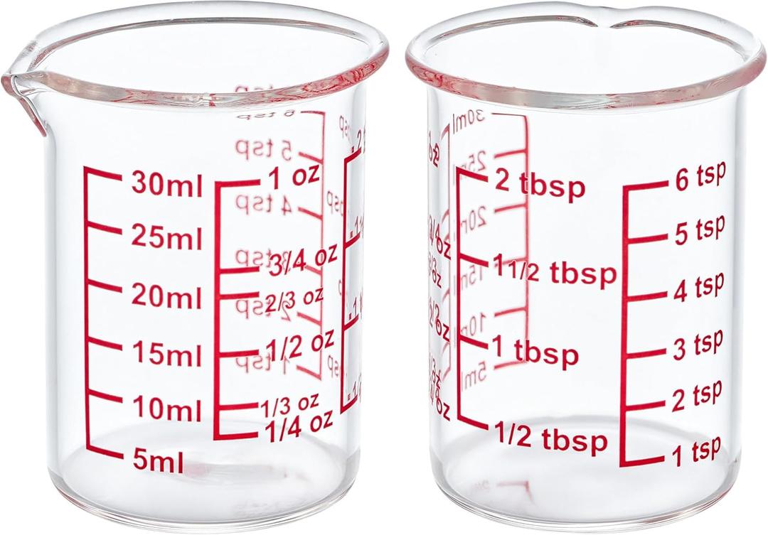 High Borosilicate Glass Measuring Cup with V-Shaped Spout, 30ml (1oz) | Pack of 2  Precision Glass Measuring Cup for Kitchen & Bar
