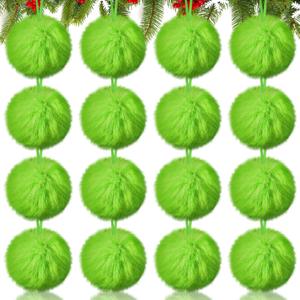16 Pcs Lime Green Christmas Balls Ornaments 2.36 Inch Hanging Furry Christmas Tree Ball Faux Fur Pom Pom Hanging Ornaments for Xmas Indoor Wreath Fireplace Home School Office Decor