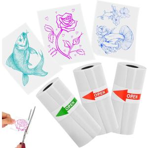 HuiJuKeJi Color Text Transparent Sticker Paper, Mini Printer Paper for Phomemo T02/M02/M02S/M02X/M02Pro, 53x28mm Clear Custom Self-Adhesive Thermal Printer Paper, Print Blue/Pink/Green, 3 Rolls