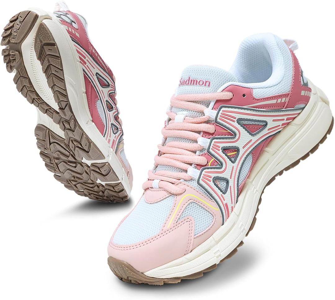 Women's Sneakers Running Tennis Shoes Non-Slip Work Shoes Hiking Shoes Tail Running Shoes (11.5, Retro Pink)