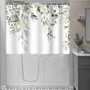 Short Shower Curtain, Waterproof Spring Green Eucalyptus Shower Curtain with Hooks for Walkin Tub or Step in Tub, 72x48 inch