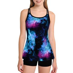 Tankini Swimsuits for Girls Flowy Tank Tops with Shorts 2 Piece Bathing Suits for Teens Girl, Dark Blue 15-16 Years