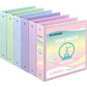 2-inch 3-Ring Binder with Pockets, Basic Binders 2'' Pastel Color Binders, Holds Letter Size 8.5'' x 11'', 450 Sheet Capacity, Bundle 6 Pack for Back to School (2- Inch)