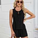 Blooming Jelly Womens Two Piece Sets Pleated Vacation Outfits Resort Wear Beach Linen Set Cruise Summer Matching Set 2025 (Black, L)