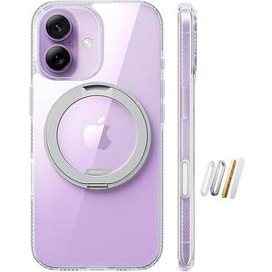 TORRAS 360 Magnetic Stand for iPhone 17 Case, [Rotatable Sturdy Kickstand][Fit for MagSafe][4X MilGrade Shockproof] Slim Transparent Phone Cover, Camera Button, Crystal Clear, Ostand O3 Fitness