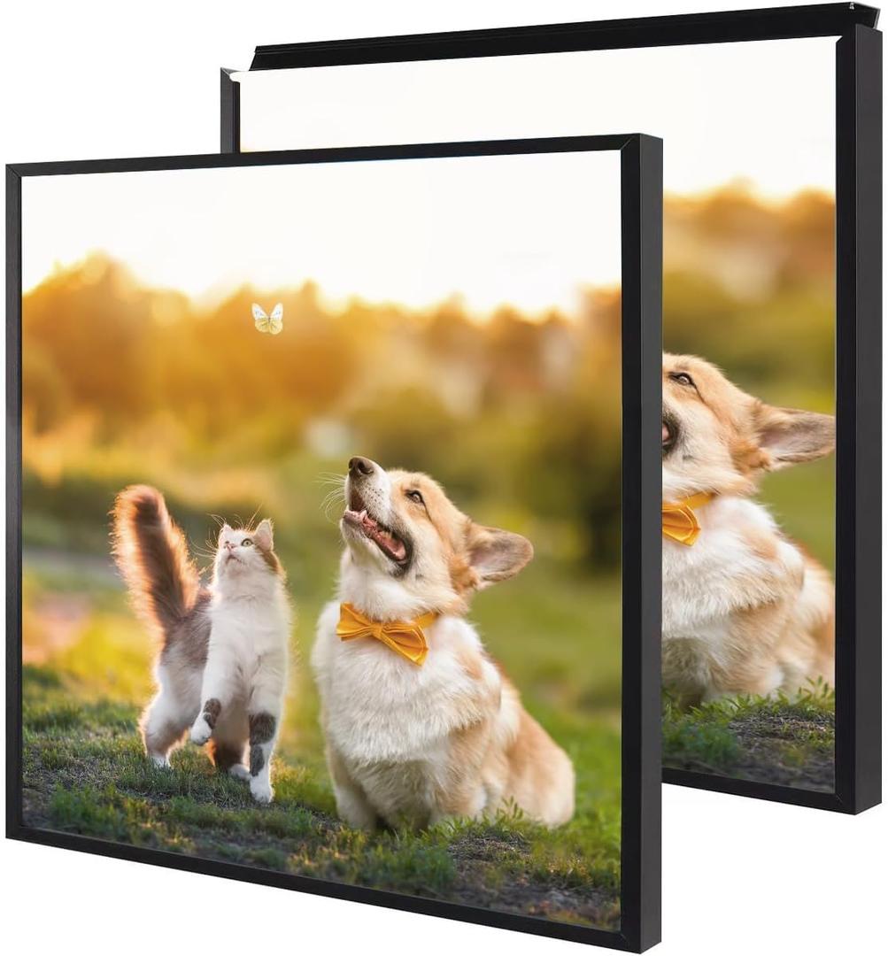 20x20 Snap Black Poster Frames Set of 2 Front-loading Frame Metal Click Frame,Coating Aluminum Profile with High Definition Plexiglass, 20x20-2pcs