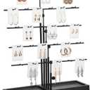 HULISEN Earring Display for Vendors, Adjustable Height Earring Display Stands for Selling, Jewelry Display for Earring Card, Keychain, Earring Rack Display Holder with Tray, 30 Hooks, Black