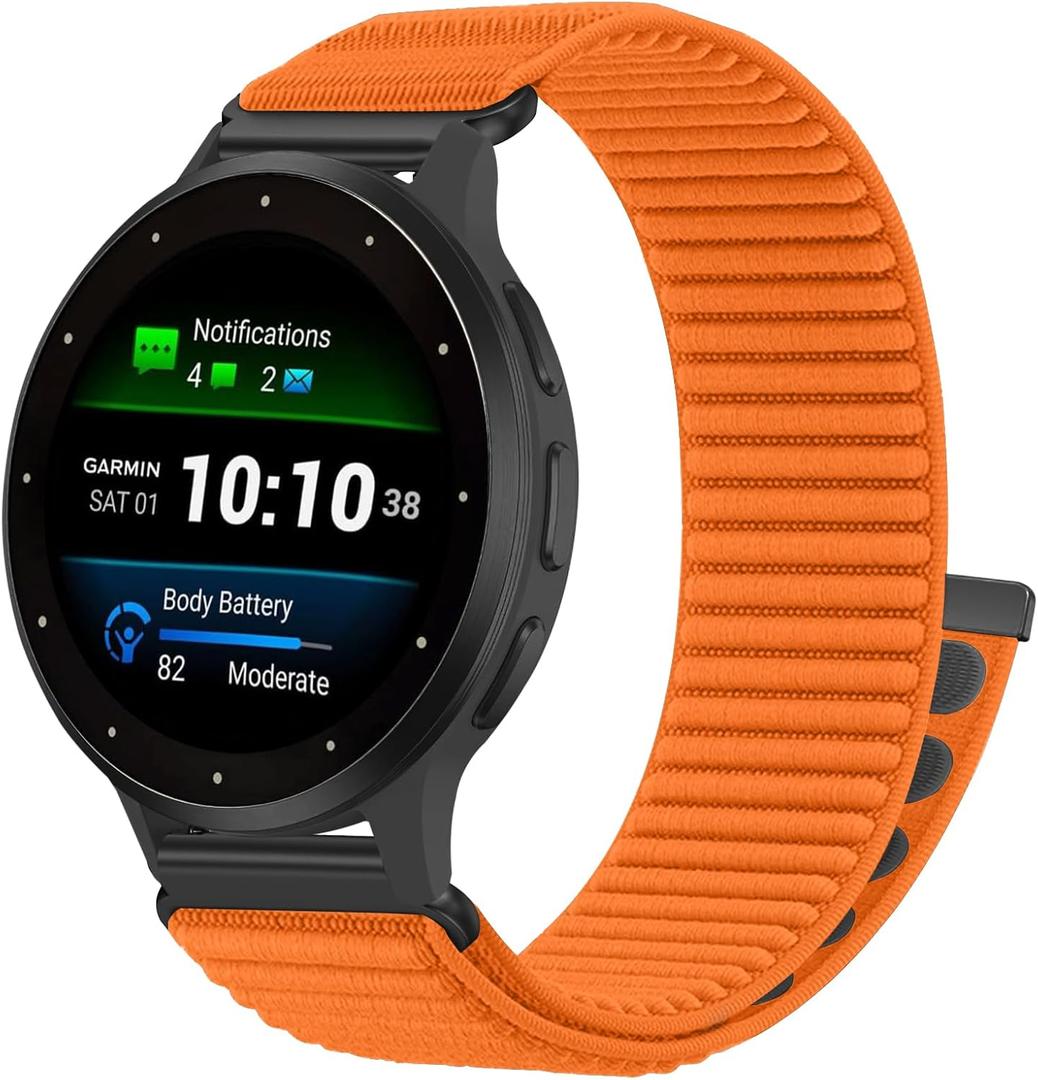 Hook Loop 22mm Watch Band Compatible With Garmin Forerunner 265/255/Vivoactive 4/Venu 3/2/Venu 4 45mm Band,Soft Nylon Sport Smartwatch Bands for Galaxy Watch 3 45mm/for Amazfit Helio/Bip 6/5/Balance 2
