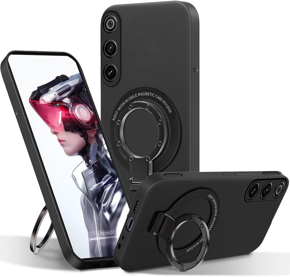 Compatible for ZTE Nubia Red Magic 10 Pro/10 Pro+/10S Pro/10S Pro+ Phone Case with Metal Ring Holder Kickstand/Stand Silicone Protective Cover Case for Red Magic 10 Pro 2024- Black