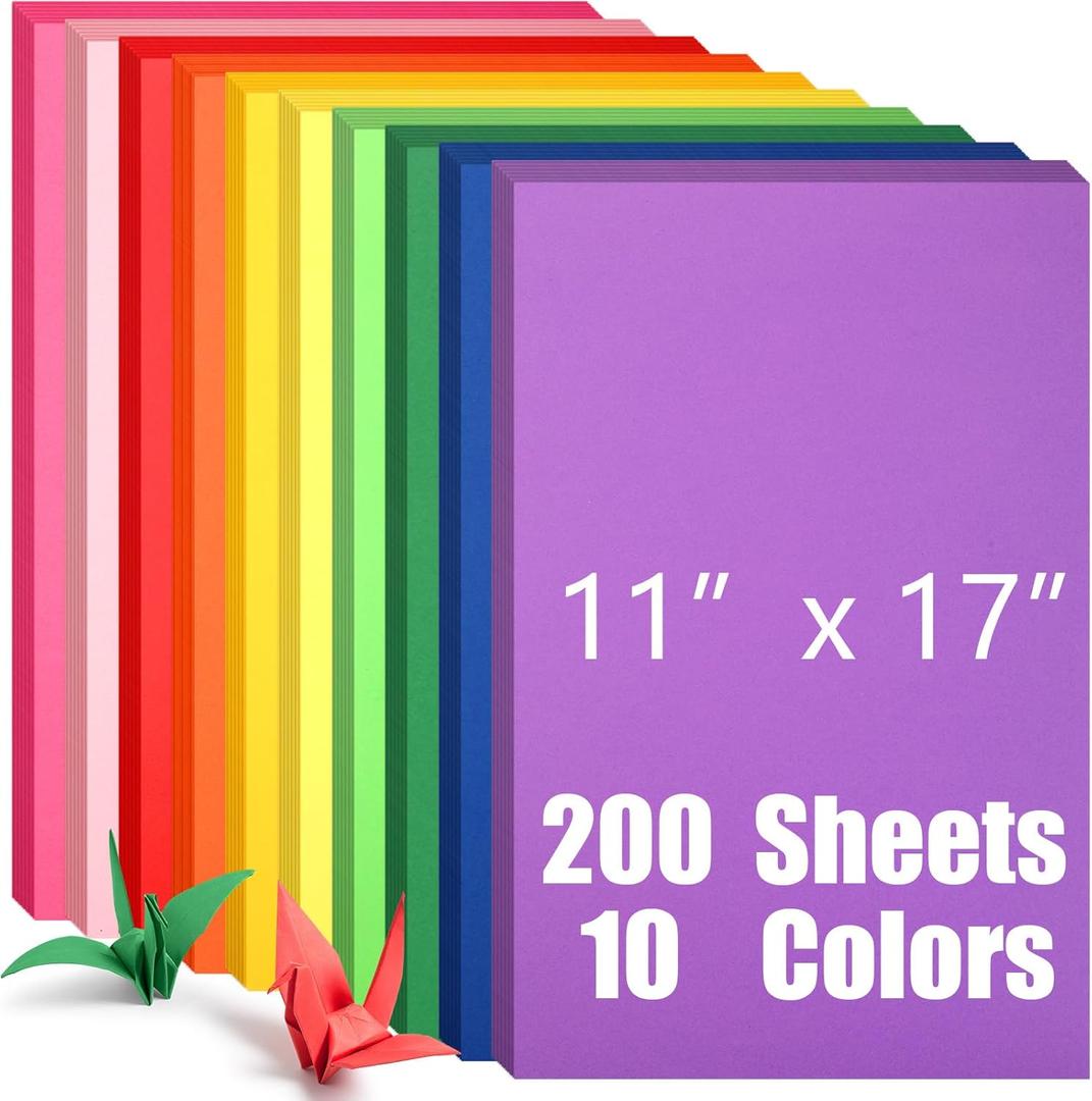 Gueevin 200 Sheets Colored Cardstock Paper 10 Assorted Valentine Colorful Double Sided Printed Paper Construction Card Stock for Scrapbook Party DIY Art Project Card Making Crafting Supplies(11 x 17")