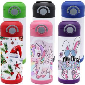 6pack Mixed coloer 12oz sublimation tumbler kids sippy cup blank stainless steel thermos kids water bottle for school toddler cups spill proof with straw and lid