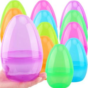 12 Pcs 8 Inch Jumbo Easter Eggs Giant Fillable Easter Eggs Large Translucent Fillable Plastic Easter Eggs for Easter Egg Hunt Party Favors Toys, 6 Colors