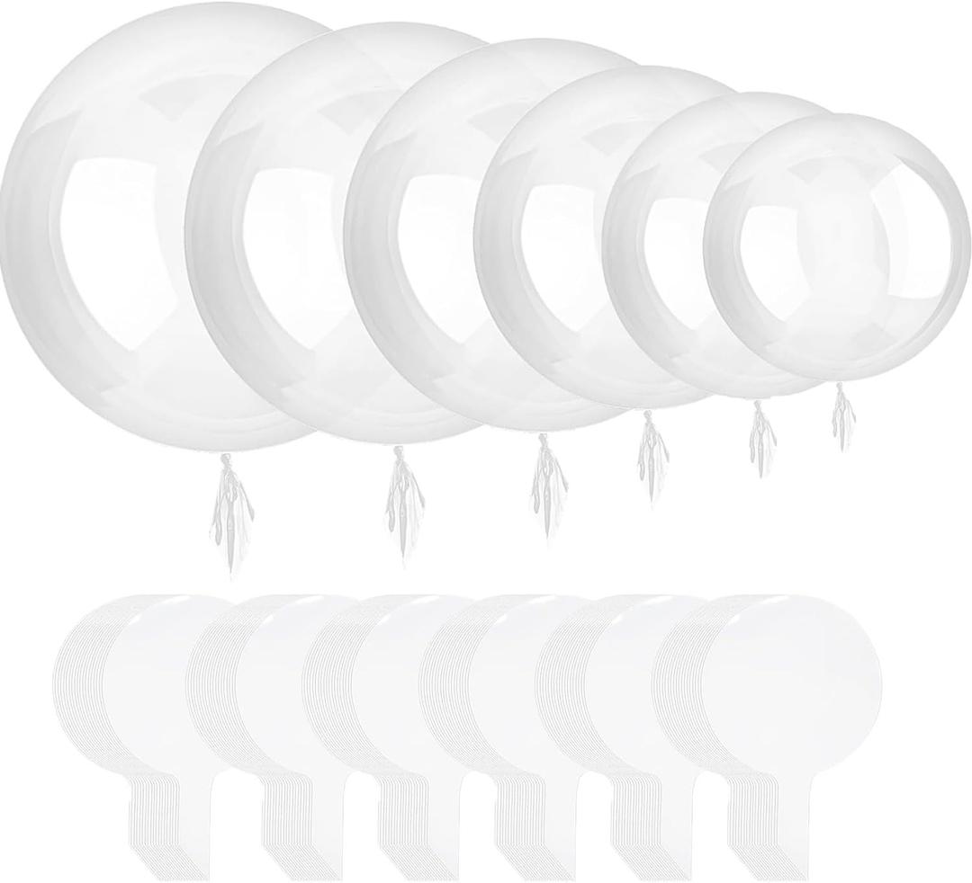 60 Pcs Bobo Balloons, 6 Different Size Clear Balloon for Stuffing Transparent Balloons Set for Baby Showers Wedding Birthday Christmas Party Decorations (8/11/18/20/24/36-Inch)