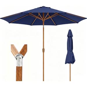 9ft Outdoor Patio Umbrella, Market Table Umbrella with Crank and Easy Push Button Tilt, Wood Grain Frame, UPF 50+ for Pool, Garden, Deck, Backyard