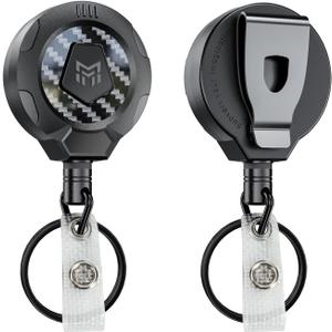 MNGARISTA Upgraded Heavy Duty Retractable Keychain with Belt Clip, 10 OZ Retraction, 31.5" Stainless Steel Cord, 3K Carbon Fiber ID Badge Reel with Badge Strap and Key Ring, 2 Pack