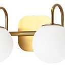 New Bathroom Vanity Light Fixtures 4-Lights Brushed Brass Frame and Milk White Glass Globe Shade Modern Wall Sconce Lighting Bath Vanity Lights Bar Over Mirror (Exclude G9 Bulb)