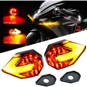 Motorcycle Turn Signal LED Lights 21 SMD LEDs Arrow Amber Bilnker & Red DRL Brake LED Indicator Waterproof for Motorcycle Motorbike.2-Pack.(Red/Amber)