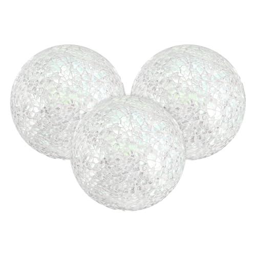 M METERXITY 3-Pack Decorative Ball for Bowls, 3 Inch Mosaic Glass Balls Decorative Glass Orbs for Home Decor/Dining Tables/Wedding Party/Coffee Table/Centerpiece Decor [White]
