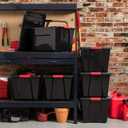 IRIS USA 54 QT Plastic Storage Box with Lid and Latches - 6 Pack - BPA-Free, Garage Organizing Solution, Durable Nestable Stackable Containers, Secure Pull Handle - Black