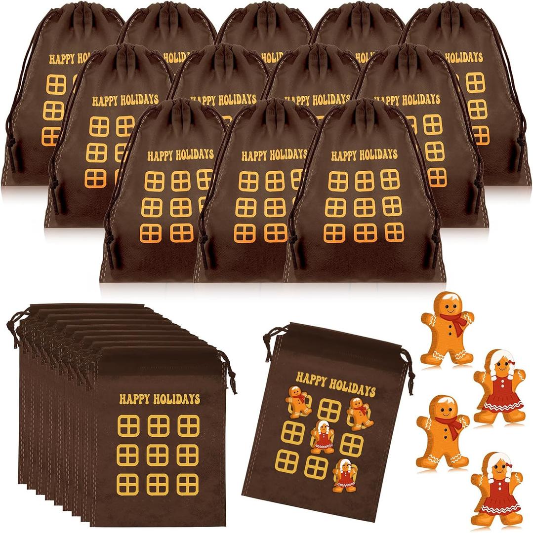 Poen 36 Set Christmas Tic Tac Toe Game Bulk Classroom Christmas Gifts for Students Gingerbread Man Tic Tac Toe Game Drawstring Bags Party Favors for Boys Girls Holiday Party Classroom Rewards Activity