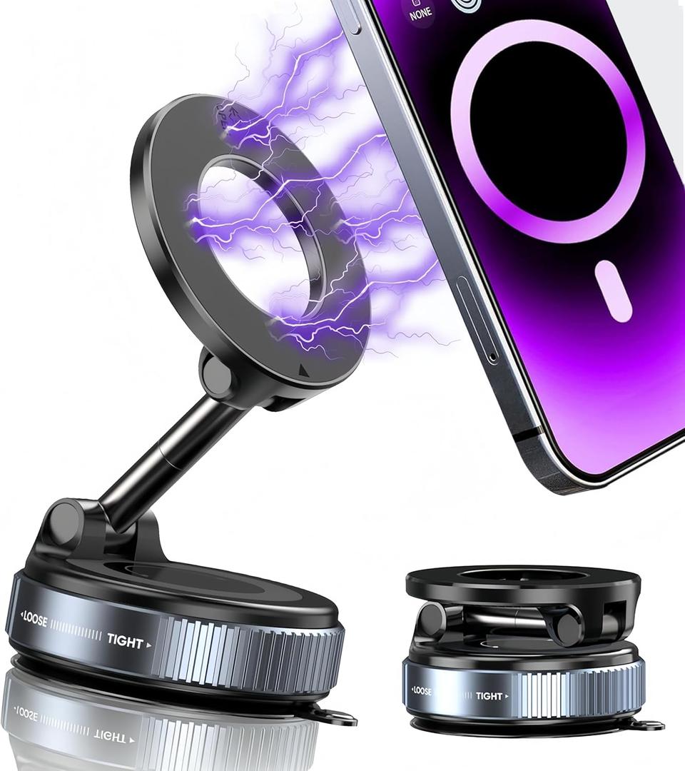 Upgraded 360 Vacuum Magnetic Phone Holder, Magnetic Car Phone Mount, Hands-Free Suction Cup Phone Holder for Car/Gym/Mirror/Shower, Car Mount Compatible with iPhone 17 Pro Max/Android (Black)