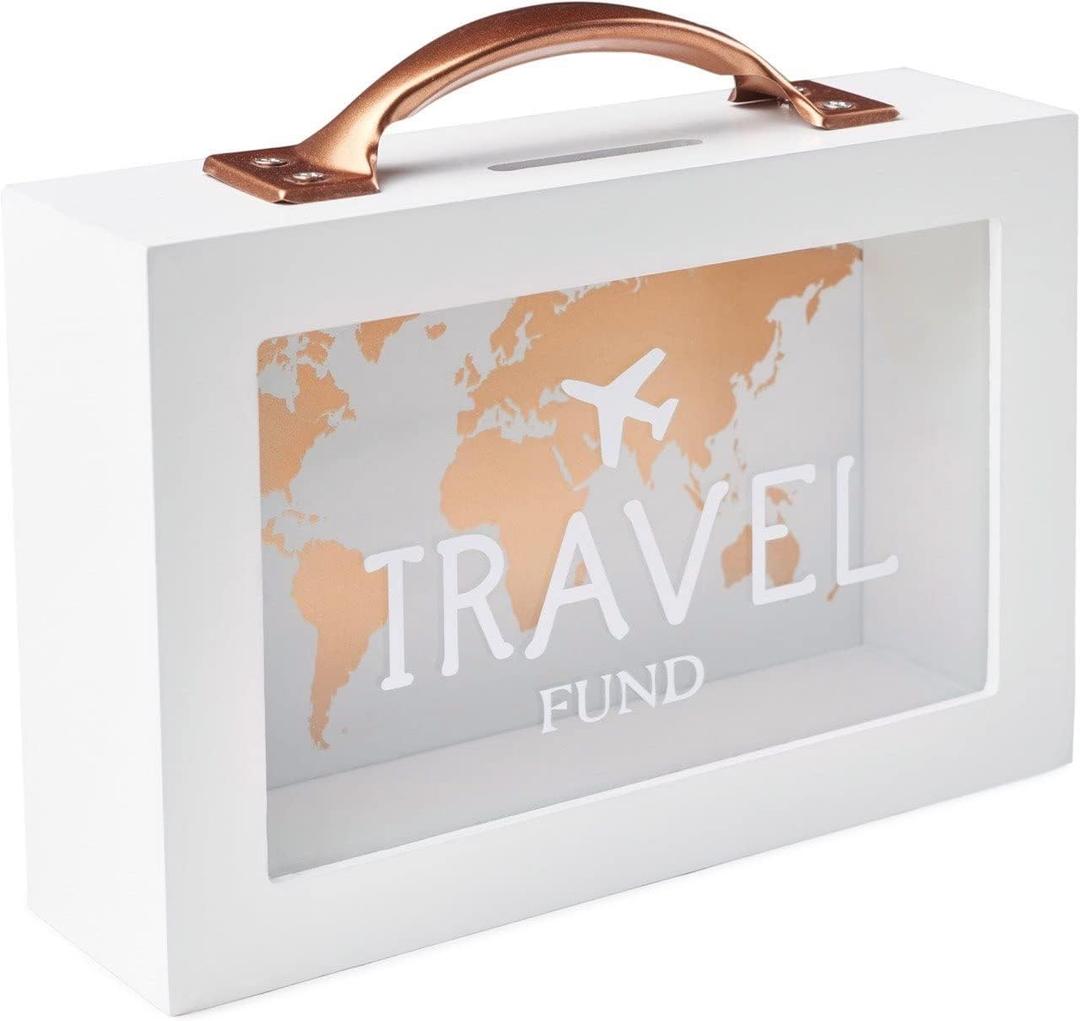 Shadow Money Box for Travel Savings - Coin Bank for Adults - Vacation Jar - White Saving Box With Handle - Honeymoon Fund - Adventure Fund