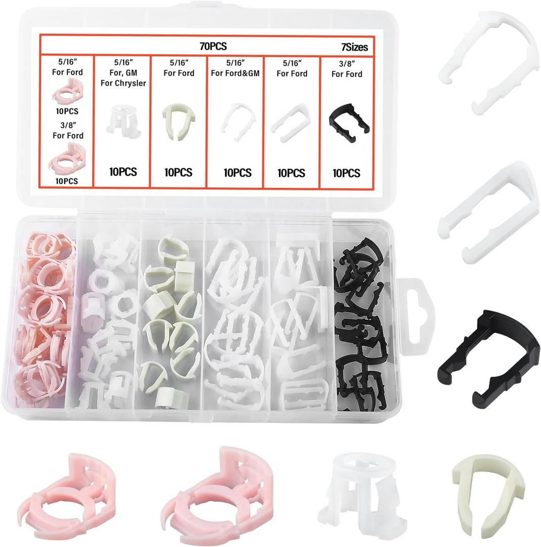 70PCS Fuel Line Clips Replacement Kit,7 Size Includes 5/16" & 3/8" Fuel Line Clamps OEM# 22717568/93740718,Brake Hose Clip Set as Car Accessories Compatible with Ford/Chrysler/GM