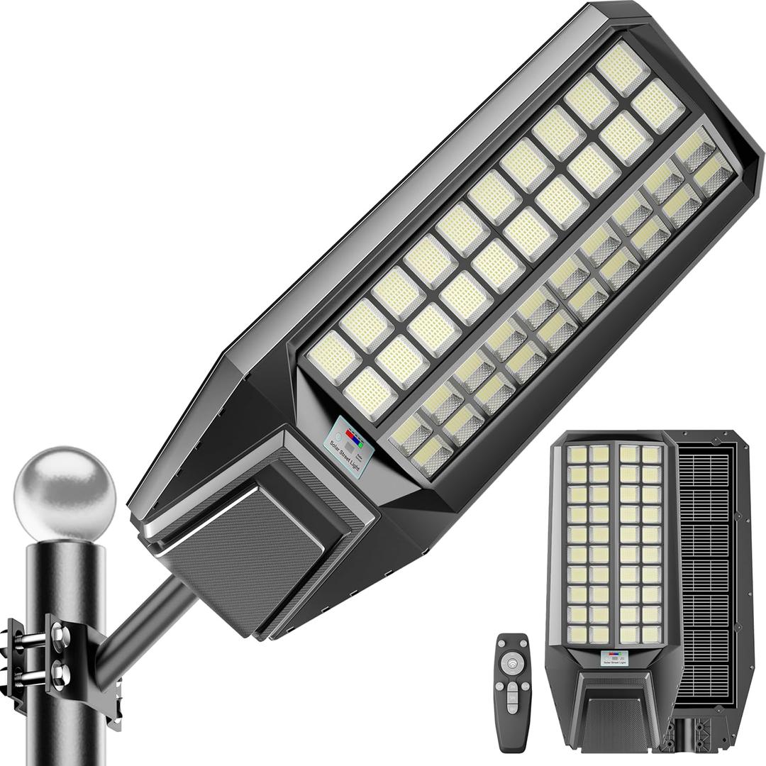 loyoele 900000LM 10000W Solar Street Lights Outdoor LED Solar Light with Motion Detection, Dusk to Dawn, Weatherproof, Ideal for Security Lighting in Driveways and Parking Lots (Pack of 1)