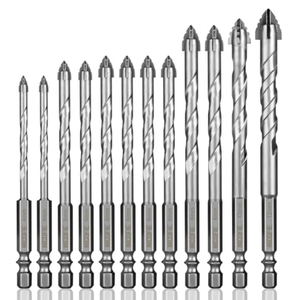 12 Pcs Concrete Carbide Drill Bits Set Hex Shank Masonry Cement Tile Drill Bit Set Hex Shank for Glass/Brick/Plastic/Wood/Procelain/Aluminium/Tile 5/32"-1/2"