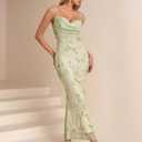 Women's Summer Floral Bodycon Maxi Dress Spaghetti Strap Sleeveless Backless Mesh Long Formal Wedding Guest Dresses M Green (Green, M)