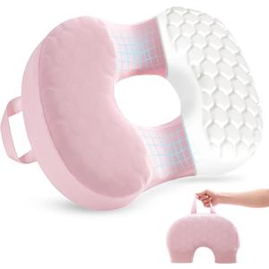 Portable Donut Pillow, Doughnut Pillow for Tailbone Pain, Non-Slip Removable Cover, Hemorrhoid Cushion for Postpartum Sciatica, Memory Foam Seat Cushion, Pink