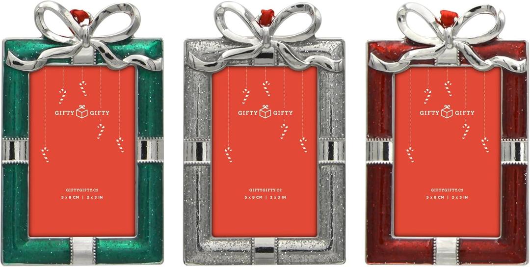 GIFTY GIFTY Christmas Presents Mini Ornament Frame Set/Set of 3 / 2x3 In | For Xmas Tree Decorations and Tabletop Display | Perfect for Home Decor and Seasonal Decorations Gift Box