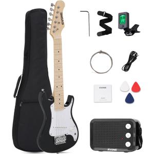 30 Inch Kids Electric Guitar Kit Beginner Complete Bundle with Smooth Fingerboard, Lightweight Design for Child, 5W Practice Amp, Gig Bag, Tuner, Strap, Cable, Picks, Extra Strings, RST-70 Black