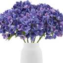 IPOPU Artificial Hydrangea Flowers 5pcs Dark Purple Silk Hydrangea Realistic Silk Fake Flowers for Vase Table Centerpiece Home Wedding Party Garden Decor(Dark Purple)