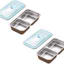 Stainless Steel Snack Containers, 2 Compartment lunch box with Lids, Reusable Food Storage Containers with Lids for Travel, Outdoor, Camping (2pcs)