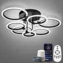 SEABLE Smart LED Ceiling Light, 7-Ring Modern Flush Mount Fixture, 130W Dimmable 3000K–6500K, WiFi Alexa & App Control, Black Ceiling Light for Living Room Bedroom Kitchen (31.8")