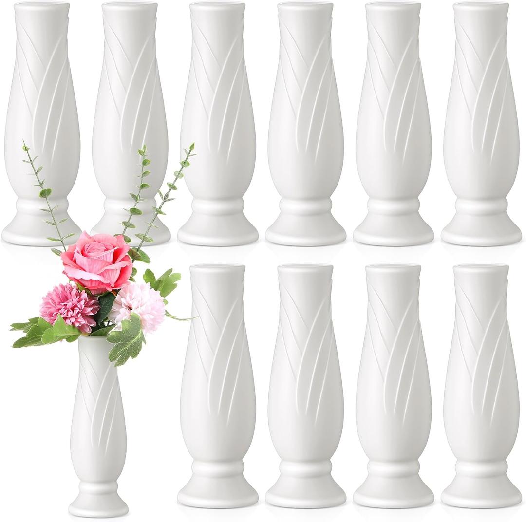 Didaey 10 Pack Composite Plastic Flower Vases Bulk White Small Boho Floral Vases for Dried Flower Bouquet Pampas Grass Centerpieces Fall Wedding Party Living Room Decor(Vintage)