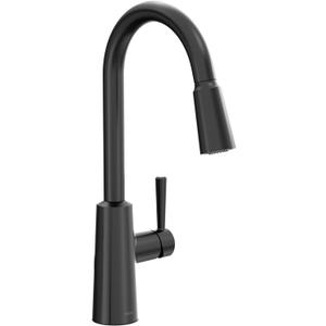Moen Riley Matte Black One-Handle Modern Pulldown Kitchen Faucet Featuring Power Boost for a Faster Clean and Reflex Docking System for The Spray Head, 7402BL