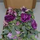 Waipfaru 8.85Ft Flower Garland, Eucalyptus Greenery Garland with Flowers, Rose Floral Vines for Wedding Table Runner Spring Summer Backdrop Decor (Purple)