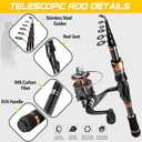 PLUSINNO Fishing Rod and Reel Combos, Bronze Warrior Toray IM6 Carbon Matrix Telescopic Fishing Rod Pole, 12 +1 Shielded Bearings Stainless Steel BB Spinning Reel, Travel Freshwater Fishing Gear, Size: 1.98M / 6.49FT