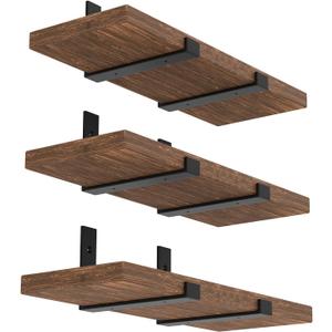 Shelf Bracket, Heavy Duty Floating Shelf Brackets 10-Inch Long, 6-Pack Brackets for Shelves, Black Coated J Shape Metal Wall Shelf Support Brackets with 1/5-Inch Thick and 160 lb. Load Capacity