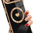 SAKUULO Case for iPhone Air Cute Plating Case[Compatible with Magsafe] for Women Girls Electroplated Heart Soft TPU Shockproof Camera Protection Bumper Cover for iPhone Air 6.5",Black