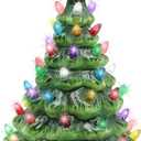 Blissun 10" Ceramic Christmas Tree, Tabletop Christmas Tree Lights Decorations with 54 Multicolored Lights and 7 Point Star Topper for Christmas Table Decorations