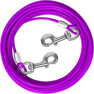 Dog Tie Out Cable 10/15/20/25/30 FT Runner for Yard Steel Wire Cable with Durable Superior Clips Purple Chains for Outside Dog Lead for Large Up to 165 Lbs (15 FT(