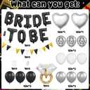 Black and Silver Bachelorette Party Decorations, Black Bride To Be Bridal Shower Decorations, Black White Silver Balloons and Diamond Ring Silver Heart Balloons for Bachelorette Engagement Wedding
