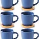 Hasense 8 oz Tea Cups and Saucers Set of 6, Ceramic Coffee Cups Latte Cappuccino Cups with Handle for Double Shot, Cafe Mocha, Espresso, Porcelain Coffee Cups for Party Home and Kitchen, Blue