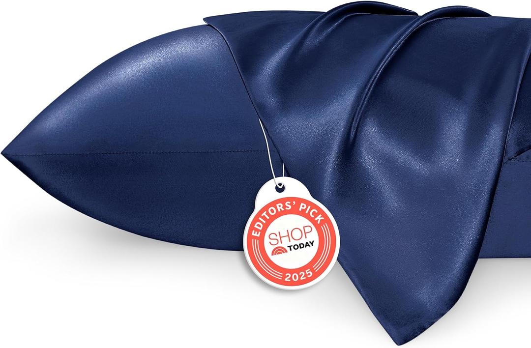 Bedsure King Size Satin Pillowcase Set of 2 - Navy Silky Pillow Cases for Hair and Skin with Envelope Closure, Similar to Silk Pillow Cases, Gifts for Women Men, 20x36 Inches, 2 Pcs