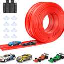 KETIEE Flex Tracks 16Ft for Kids: Flexible Race Car Ramp Track with 4 Small Racecars and 8 Suction Cups Compatible with Diecast 1/64th Cars, Rolls Up Portable Racetrack for Ages 3 & Up (Red)