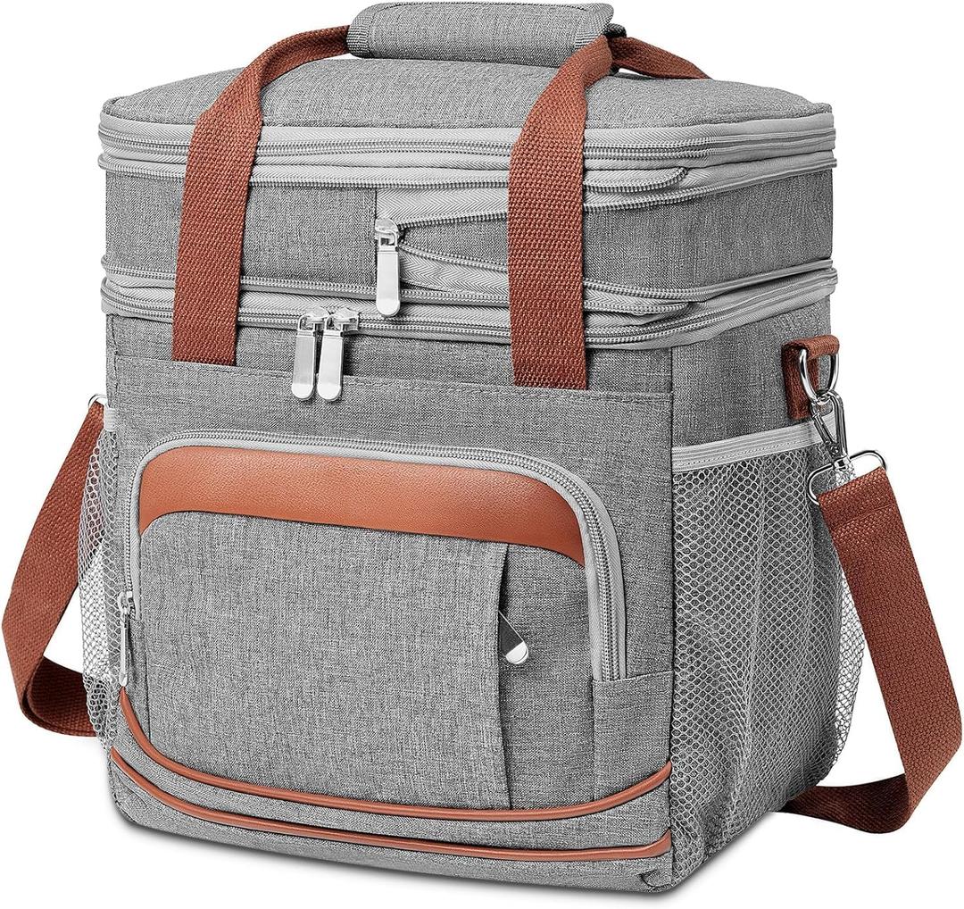 Beaulyn Lunch Box for Men - Expandable Double Deck Lunch Bag, Insulated & Leakproof Cooler Bag with Adjustable Shoulder Strap - Lunch Cooler Bag for Office Picnic Hiking Beach(Gray)